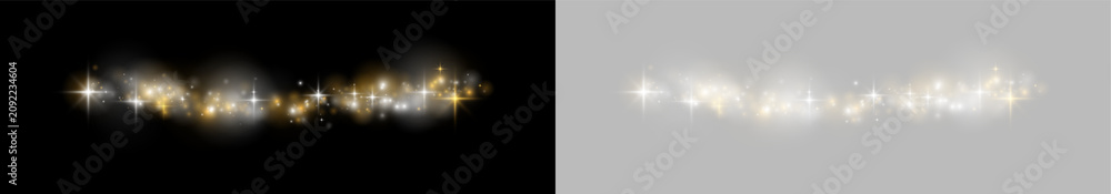 Fototapeta premium Golden magic sparkle PNG with radiant dust particles. Elegant glow creates a luxury atmosphere. Transparent background effect for premium graphics.
