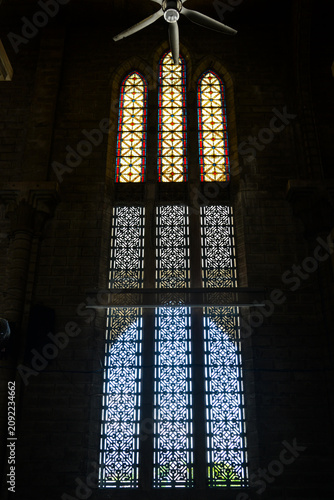 NHA TRANG, VIETNAM - MAY 8, 2026: Gothic stained glass windows inside Christ the King Cathedral (Mountain Church) in Nha Trang.