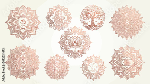 Rose Gold Mandala Collection: Om, Lotus, Hamsa, Tree of Life, Chakras