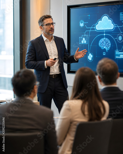 Business Executive Presenting Cloud Computing Technology