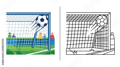Photos Soccer Goal Net with Ball Flying In, Sports Competition and Team Play