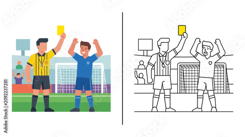 Tableau sur toile Soccer Referee Shows Yellow Card to Player, Sports Competition, Fouls, Disciplin