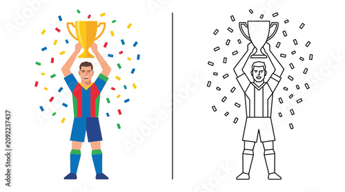 Slika na platnu Celebration Champion Holding Trophy with Confetti