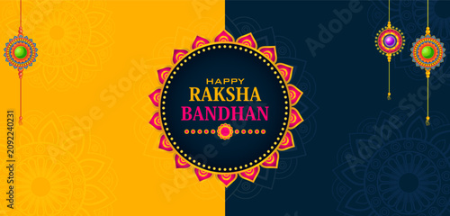 Happy Raksha Bandhan Greeting Card with Traditional Rakhi Vector