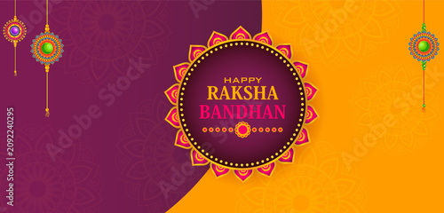 Happy Raksha Bandhan Greeting Card with Traditional Rakhi Vector