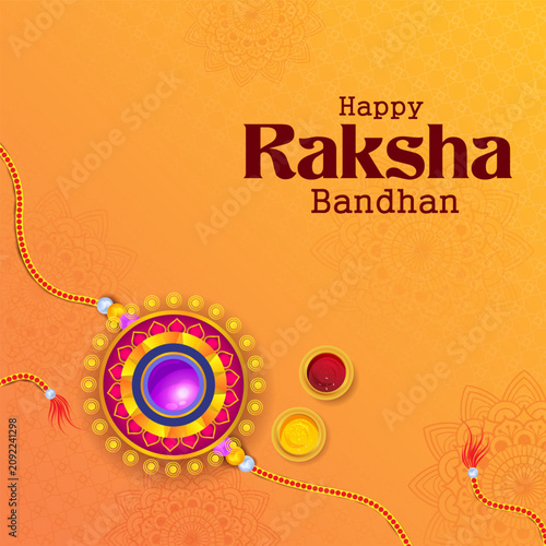 Happy Raksha Bandhan Greeting Card with Traditional Rakhi Vector