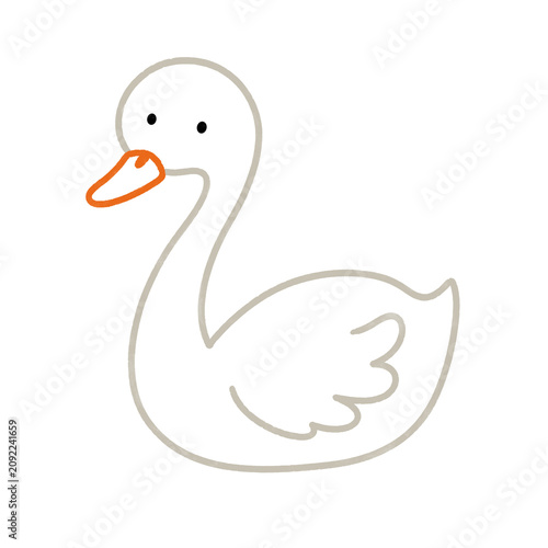 Fényképezés A simple drawing of a white swan or goose with an orange beak and small black ey