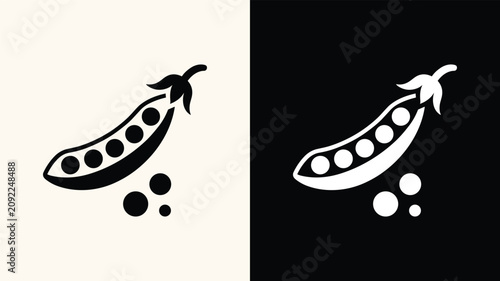Canvastavla Peas in a pod outline icon in black and white versions for food and healthy eating