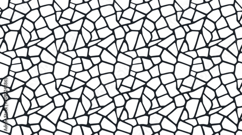 Seamless abstract pattern featuring irregular geometric shapes and thick black lines on white background
