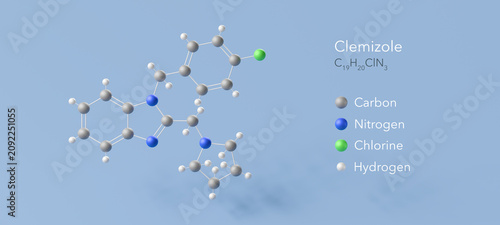 Foto clemizole molecule, molecular structure antihistamine agent 3d model, Structural