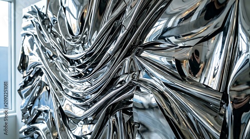 Shiny metallic fabric art installation.