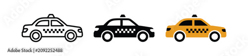 Photos Yellow taxi cab vehicle icons illustrating city transportation in line art, solid black, and flat color styles with clean minimalist vector graphics for navigation, travel, and public transit