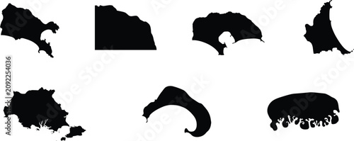 Tableau sur toile Abstract Coastal Landform Black Silhouette Collection with Island Shoreline and