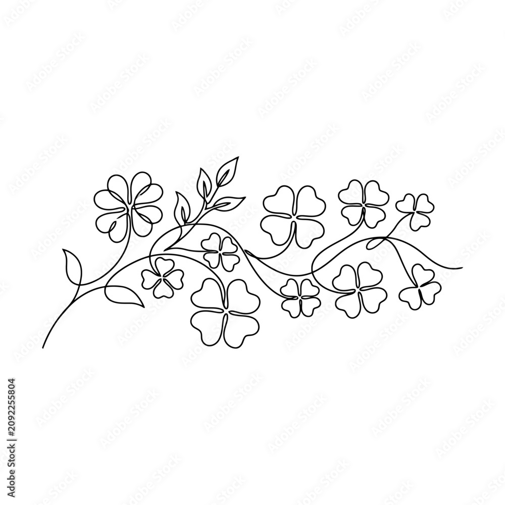 Fototapeta premium A simple line drawing of a decorative floral vine with leaves