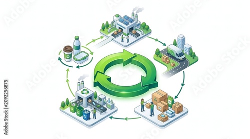 Circular Economy Concept with Recycling Process Sustainable Manufacturing and Green Logistics Illustration