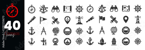 Quadro su tela Minimal compass icon set collection with wind rose navigation symbols for travel