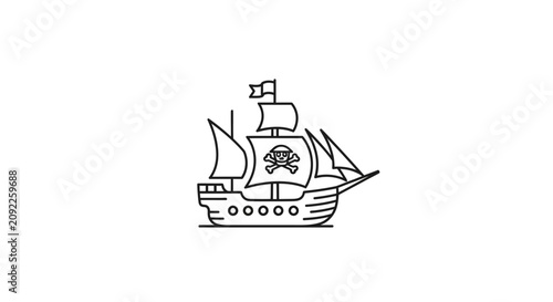 Quadro su tela Pirate Ship Icon Vector Illustration, Jolly Roger Flag, Nautical Adventure