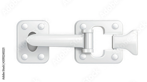 White plastic child safety cabinet latch mechanism for baby proofing furniture lock device for home security isolated on transparent background
