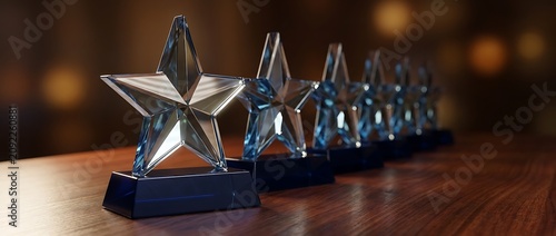 Crystal star trophies displayed at a corporate gala for employee recognition and excellence awards