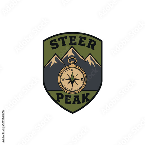 Retro Mountain Compass Shield Emblem
