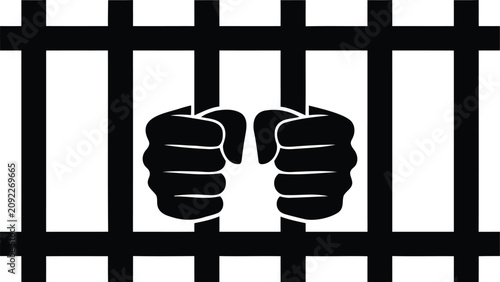 Foto Two fists gripping prison bars tightly in a symbolic illustration one sentence