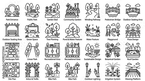 Canvastavla Urban Park and Garden Icons: Nature, Landscape, and Recreation Elements