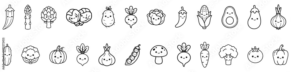 Fototapeta premium Cute Kawaii Cartoon Vegetables SVG Bundle | Smiling Vegetable Collection