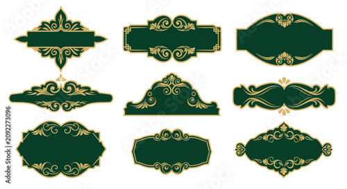 Green and Gold Ornate Decorative Labels and Frames Collection