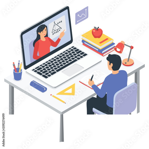 Online learning, virtual classroom, education illustration, remote teaching