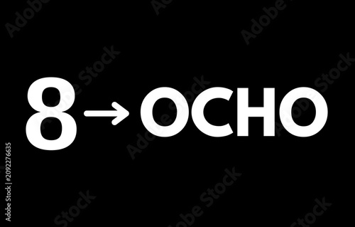 Number Eight in Spanish Language, Number 8 is Ocho