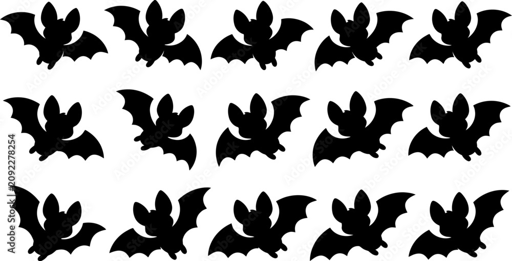 Fototapeta premium Cute Bat Silhouette Bundle, Kawaii Bat Collection, Adorable Flying Bat Clipart, Cartoon Bat Illustration, Baby Bat Characters, Halloween Bat Design Set