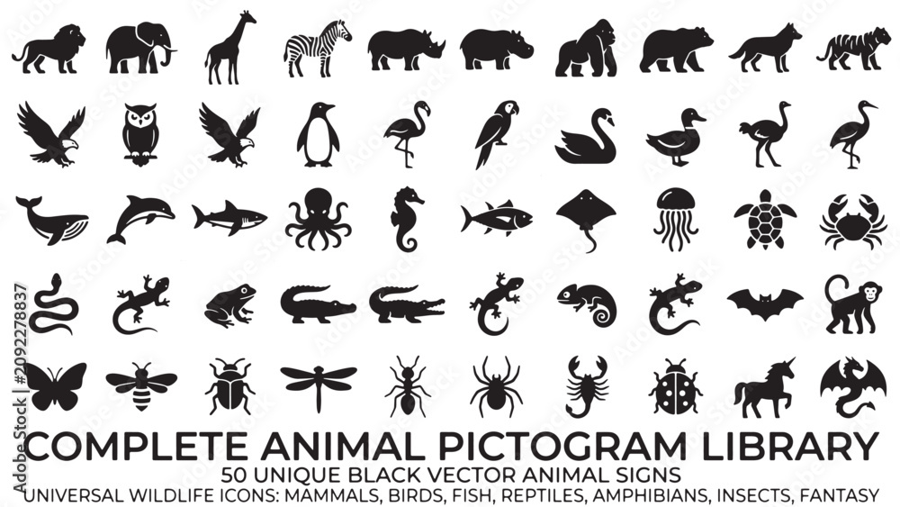 Fototapeta premium Black vector animal icons library Vector