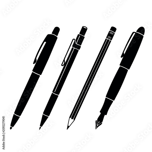 Ballpoint pen, mechanical pencil, wooden pencil, and fountain pen