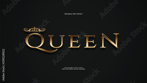 Vászonkép Queen luxury gold text effect with elegant crown ornament
