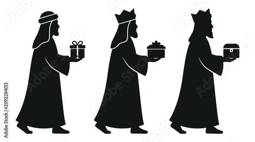 Bild auf Leinwand Christmas Three Wise Men, Magi Silhouettes, Christmas Icons, Gift Givers Vector