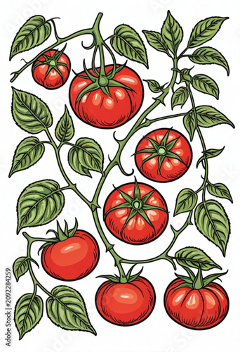 Illustrated Tomatoes on a Vine