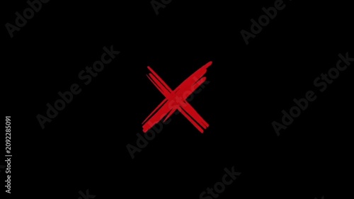 A bold red x mark on a solid black background symbolizing rejection or cancellation