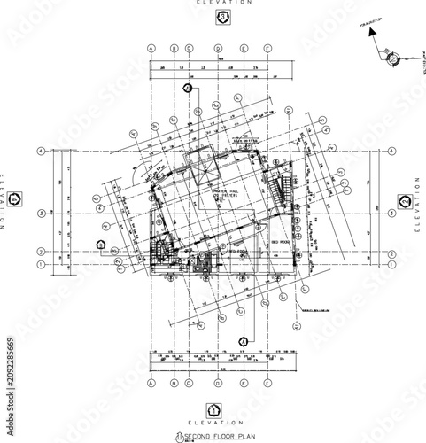 Cuadro en lienzo Comprehensive orthographic floor plan drawing of a mosque prayer hall and reside