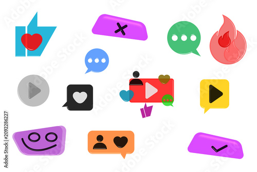 colorful social media icons like chat play reaction emoji vector set