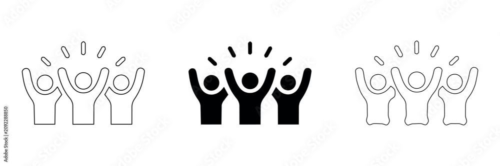 Fototapeta premium Group of people celebrating with raised hands and radiating energy
