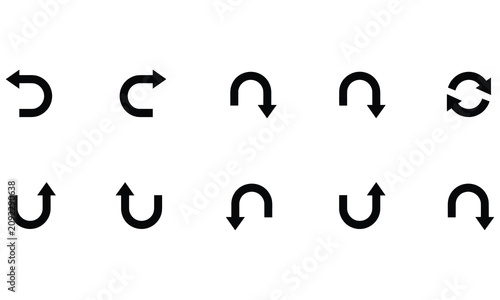 Collection of black circular arrow showing various rotation, reload, and refresh directions for user interface navigation