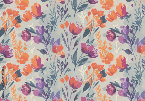 Natural Botanical Pattern Background with Delicate Floral Decorations