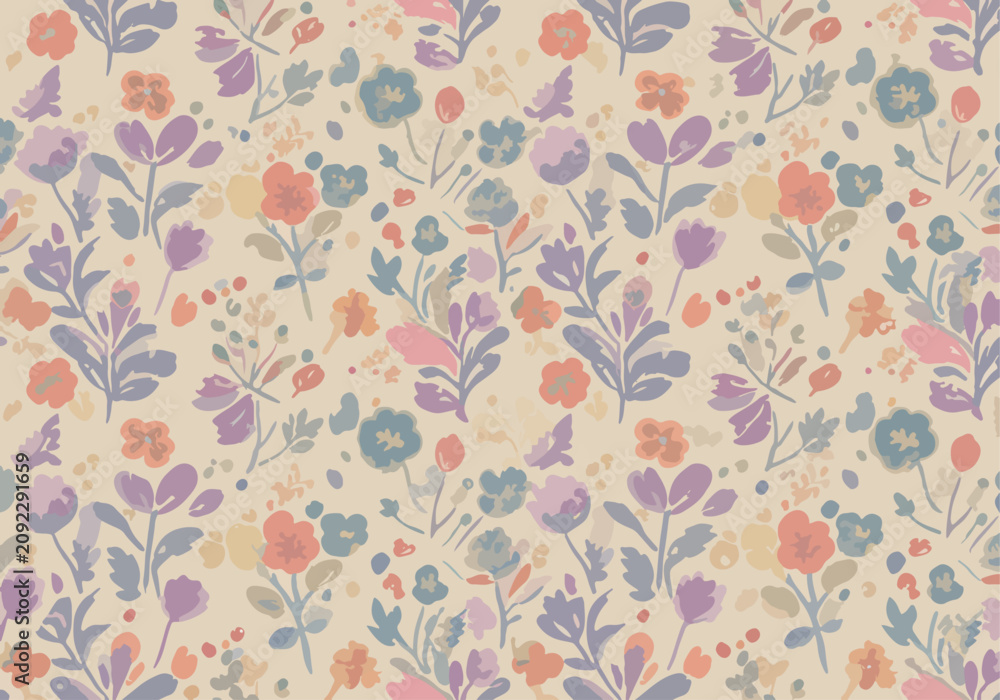 Fototapeta premium Seamless Flower Pattern Background in Soft Pastel Artistic Palette