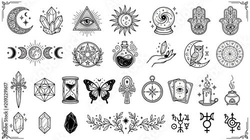 Foto Esoteric Symbols: Mystical Icons for Magic, Astrology, and Spirituality