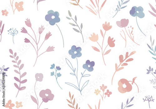 Vintage Garden Flower Pattern Background with Elegant Painted Details
