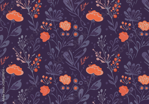 Whimsical Floral Pattern Background with Soft Organic Painted Flowers