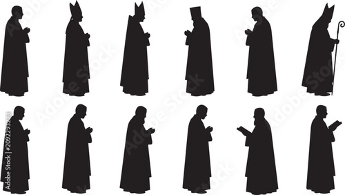 Fotografía Clergy silhouettes praying and reading during a solemn religious ceremony agains