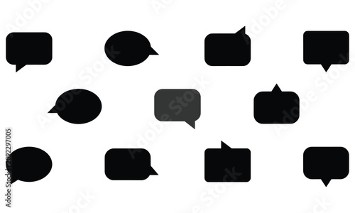 Collection of black speech bubble and chat message shapes isolated on a white background, for communication and, social media