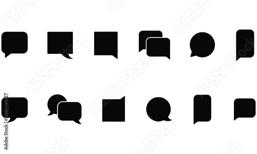 Collection of black speech bubble on a white background, featuring various rectangular, square, and circular shapes for chat and messaging