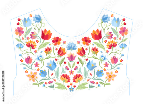 Embroidery neckline floral pattern for fashion dress. Beautiful composition w...